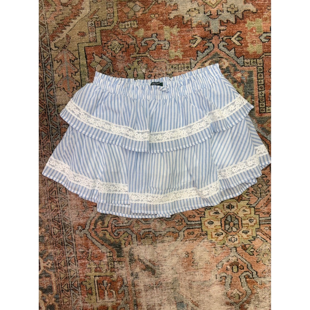 Wild Fable Blue White Striped Tiered Ruffle Skort with Lace Trim Size S